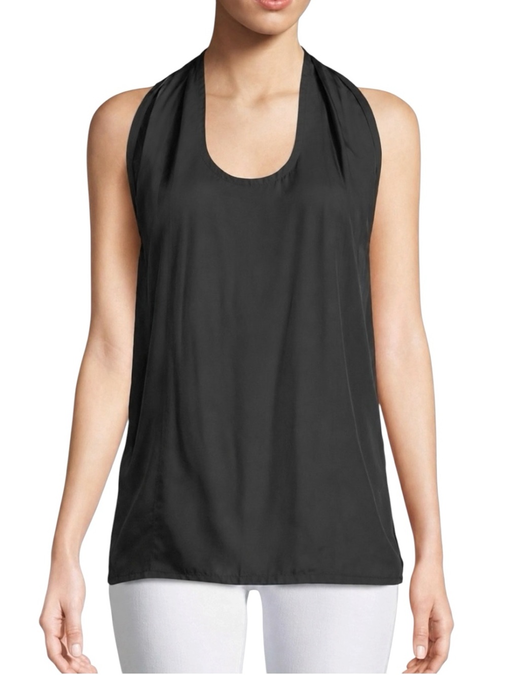 Helmut Lang Scoop Neck Knot Top Matte Viscose Twill Black Size Medium NWT